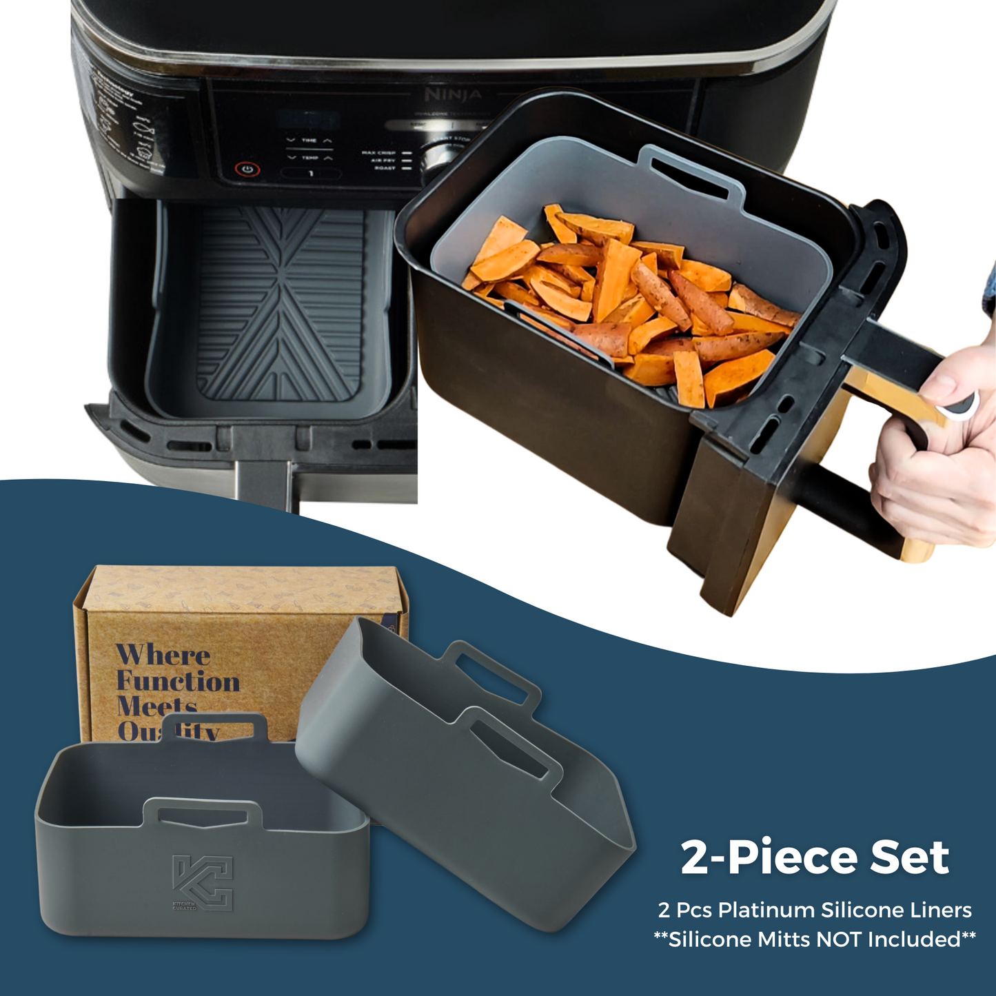 Platinum Silicone Air Fryer Liners for Ninja Foodi Dual Zone Air Fryer MAX 9.5L AF400UK, AF451UK, AF400UKCP