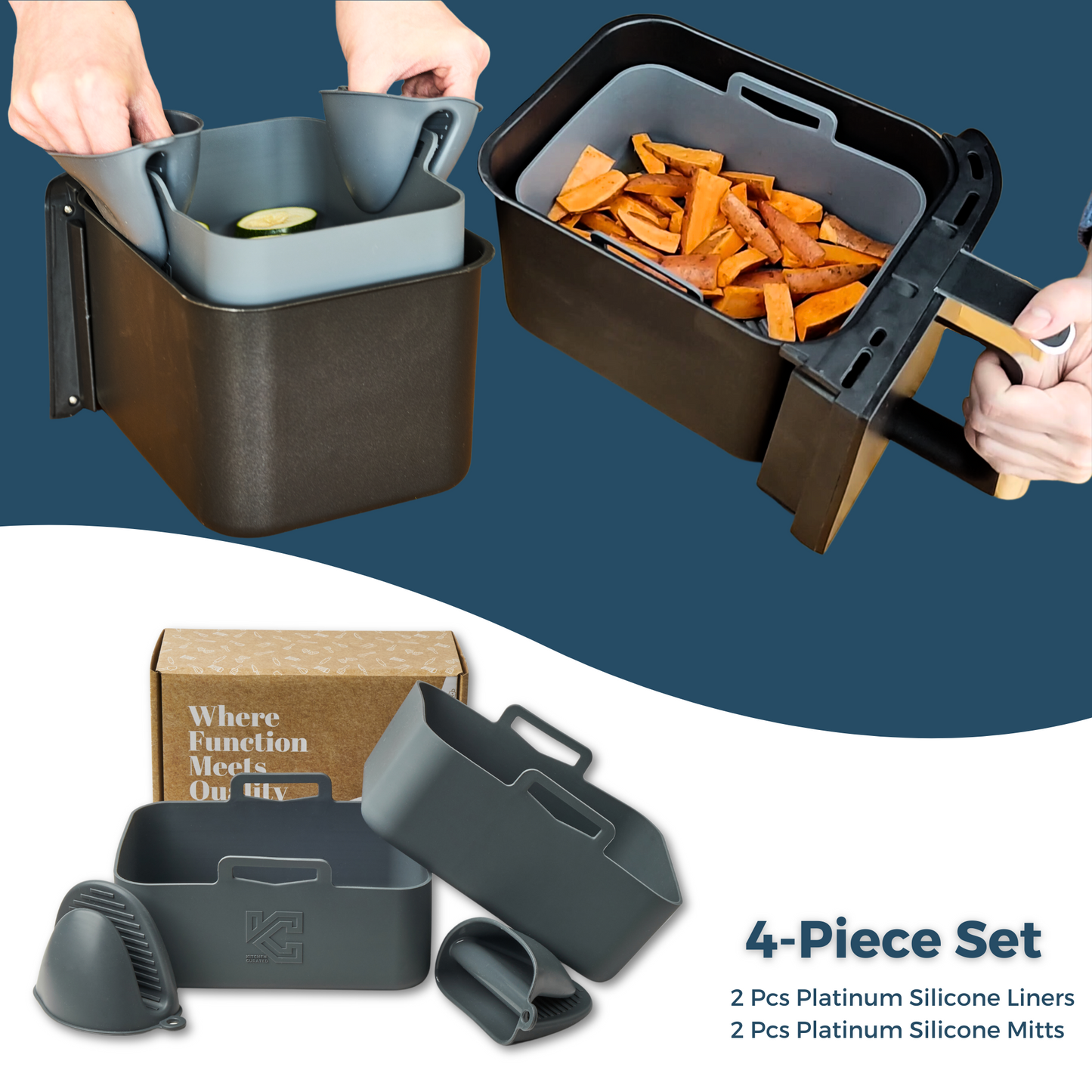 Platinum Silicone Air Fryer Liners for Ninja Foodi Dual Zone Air Fryer MAX 9.5L AF400UK, AF451UK, AF400UKCP