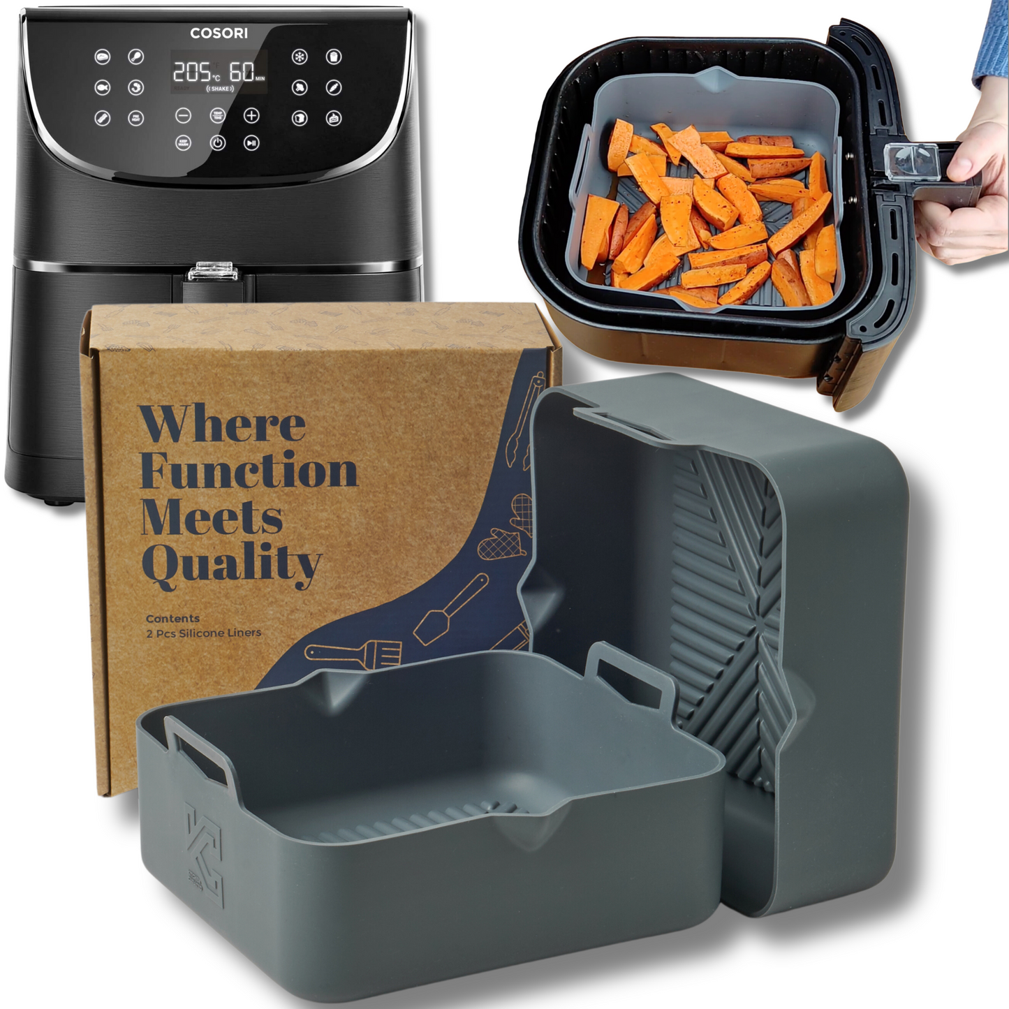 Platinum Silicone Air Fryer Liners for COSORI Air Fryer 5.5L XXL and Other Square Air Fryers